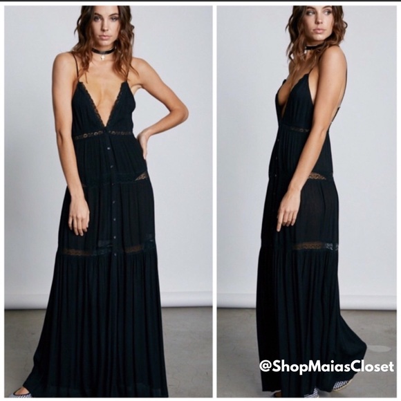 Fernweh Boheme Dresses & Skirts - Black Boho Lace Panel Maxi Dress